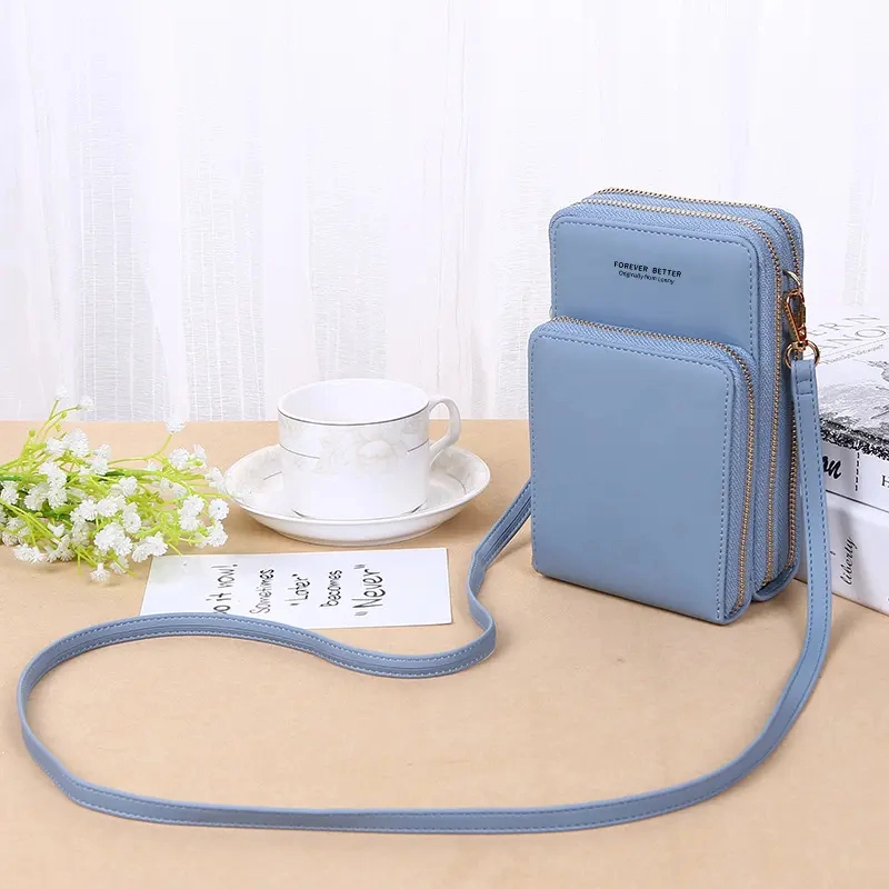 Product image KAHASIL - Tas Dompet Hp Wanita Selempang Resleting 3 Bahan Kulit PU Leather KHDP16 all variant BIRU MUDA